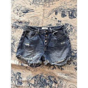NEW WITH TAGS Kancan High Rise Short Blue Size XL Denim Raw Fold Hem Distressed